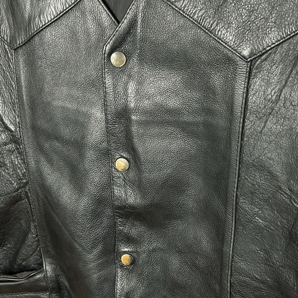Vintage Leather Motorcycle Vest Mens 56 Biker Western Side Lace Up Snaps Rocker